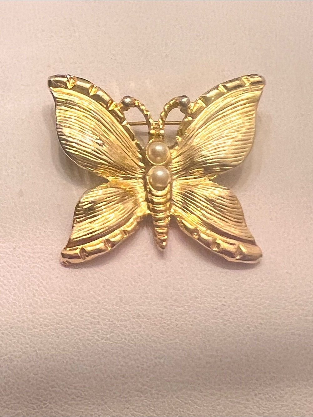 Gold-Tone Butterfly Brooch with Pearl Center